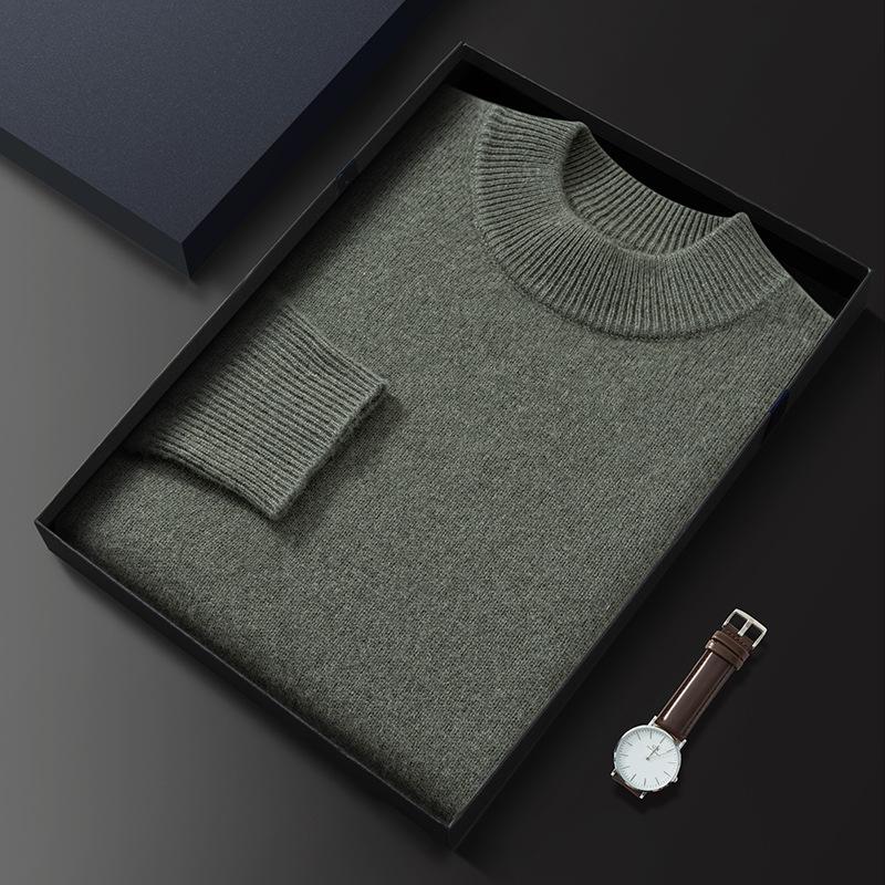 First-line ready-to-wear thickened cashmere sweater men's semi-turtleneck pullover sweater knitted sweater loose wool sweater base