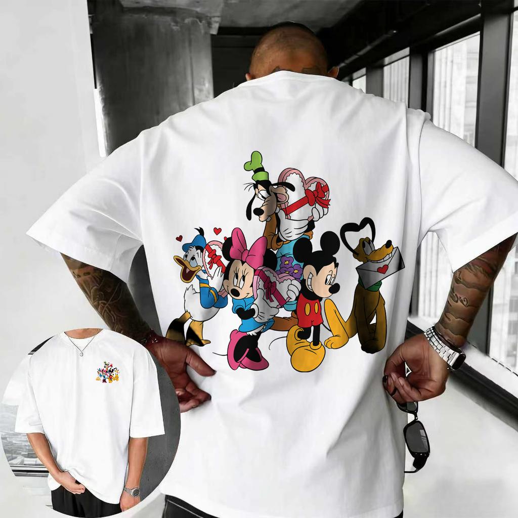Tricou de vară 2026 cu tematică Mickey Mouse Disney pentru bărbați, modă stradală, 100% bumbac pur, cu mânecă scurtă, casual, larg, respirabil, top