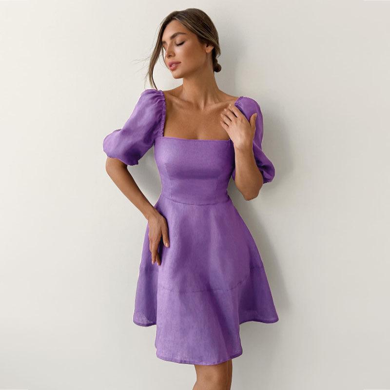 Abiti casual con gonna slim a vita alta a maniche corte con collo quadrato alla moda da donna