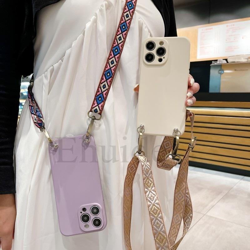 Retro Strap Case For Samsung Galaxy S25 Ultra S23 Plus S24 FE A56 A36 A16 A06 A26 Crossbody Lanyard Cord Liquid Silicone Cover
