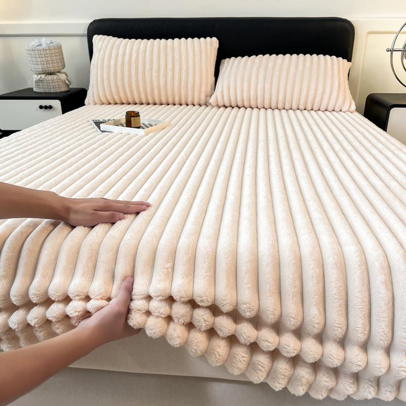 Winter Plush Elastic Fitted Sheet Double Bed Sheet Soft Warm Velvet Bedspread Mattress Cover Bed Linen Protector Twin Queen King