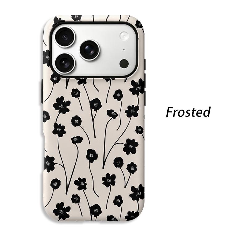 Delicate Organic Black Cream Floral Stem Pattern Art Film Aesthetic Protective Shockproof Bumper Phone Shell Cover For iPhone 14 15 16 Pro Max Plus