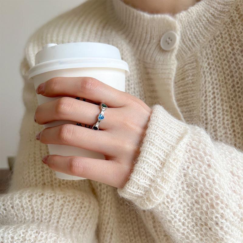 HyunA Style Moonstone Zircon Heart Ring - Korean Open Lava Design for Women
