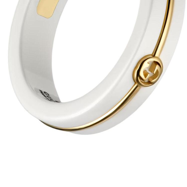 Gucci Interlocking Double G Pattern 18K Gold Ring Unisex Rings White A002PI-J85V5-8062