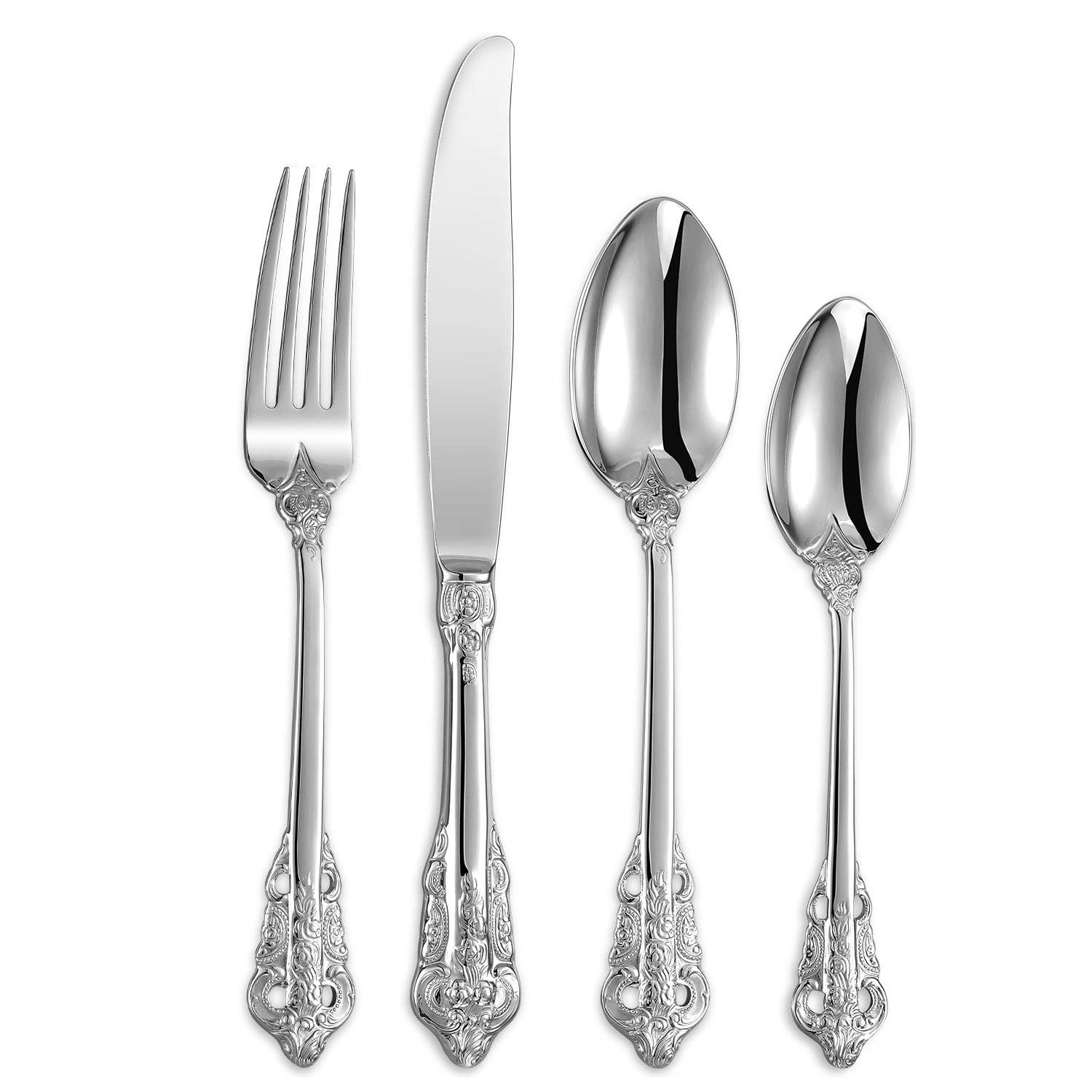 

High Quality Vintage 304 Stainless Steel Spoon Fork Flatware Silverware Royal Hotel Wedding Gold Luxury Baroque Cutlery Set