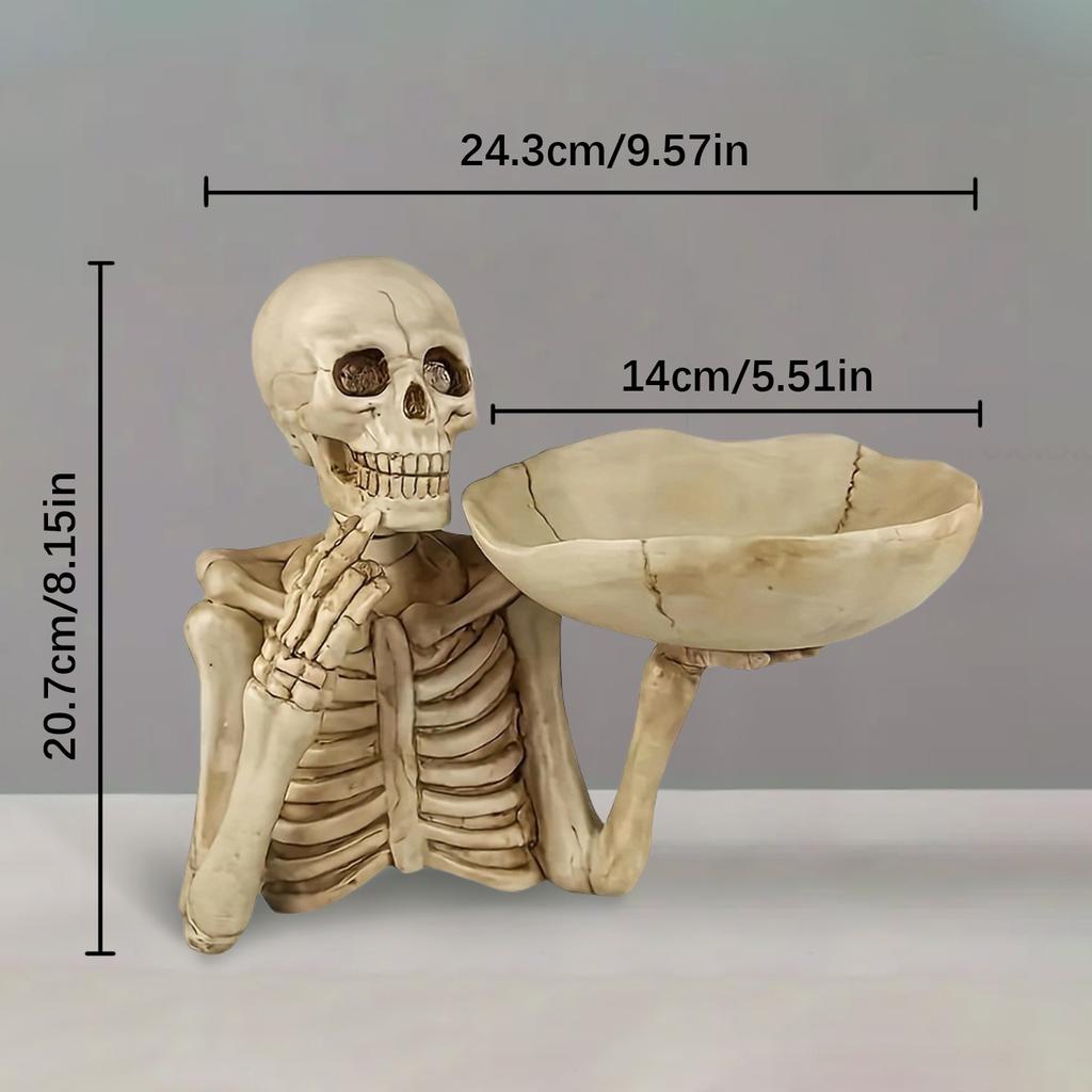 Resin Skull Tray Decorative Ornament - Versatile Indoor/Outdoor Halloween Decoration, Creative Room Accent, Ideal Holiday Gift