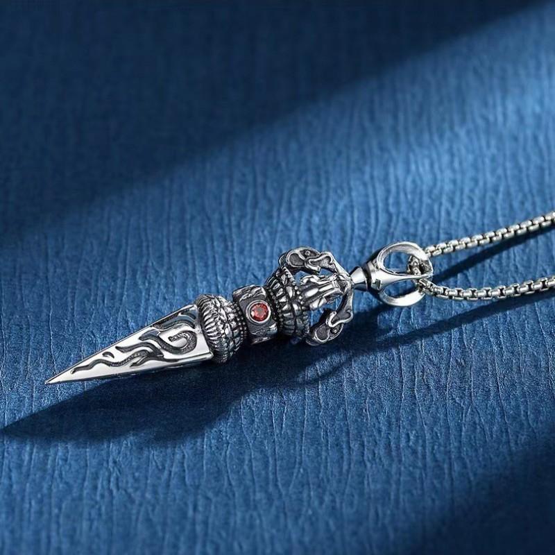Copper Silver-Plated Vajra Pendant Necklace Vintage Unisex Bohemian Jewelry Men Women Couples