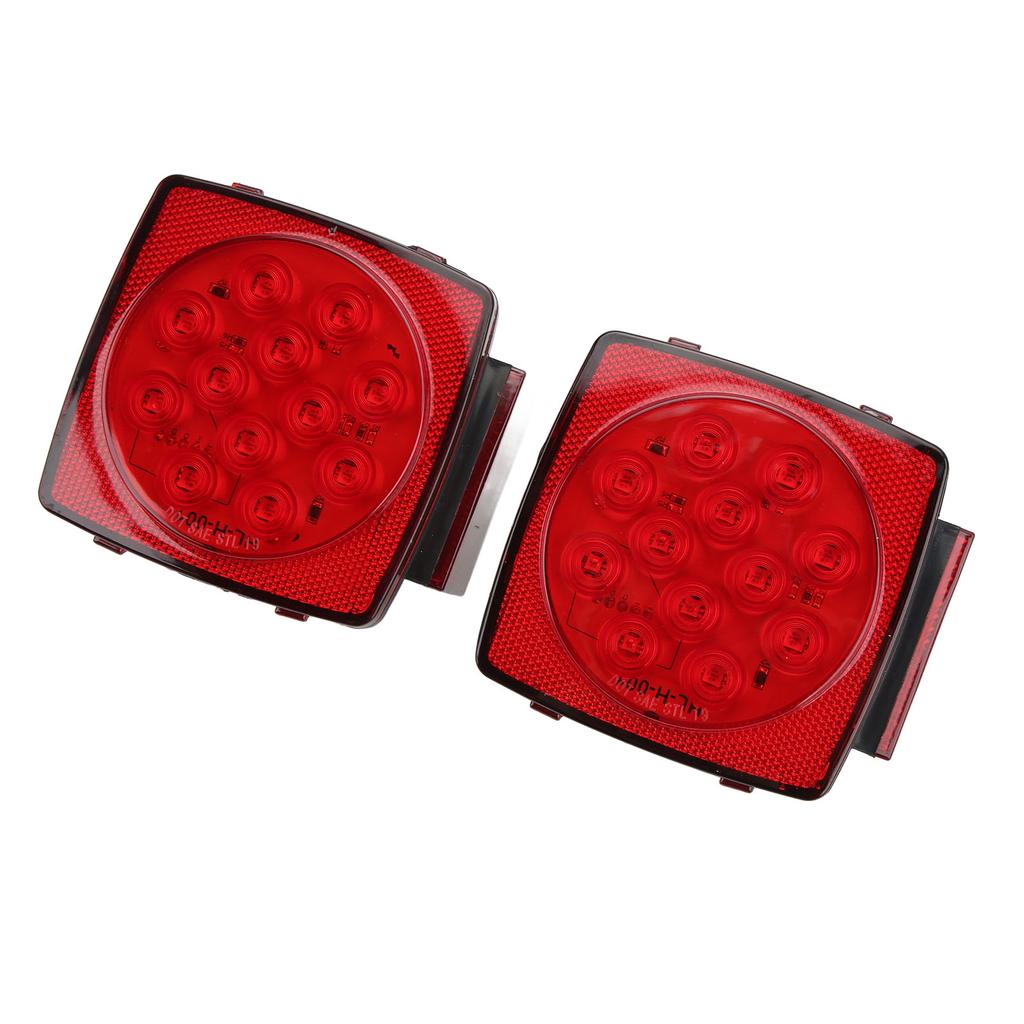 Pair LED Square Lights 12V Trailer Tail Brake Lamp High Brightness for Campers Boats Snowmobiles