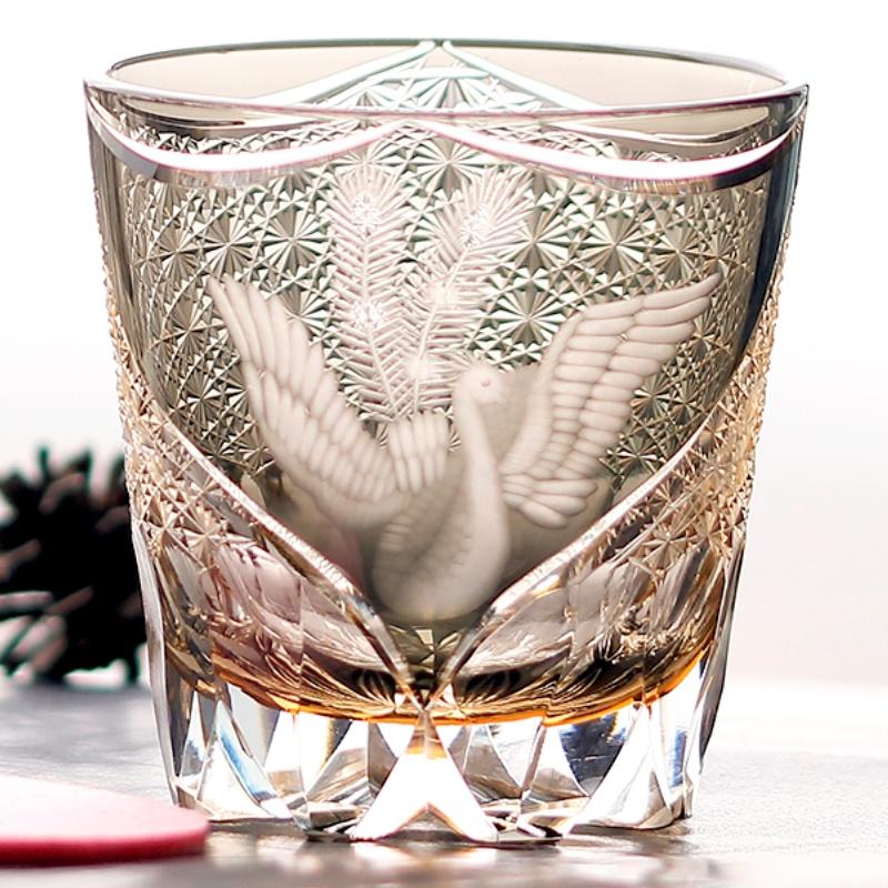 Handwerk Edo Kiriko Grau Schwarz Whiskeyglas Becher Mit Drachen- Und Phönix-Design Old Fashioned Glas Für Wohlstand 240ml-320ml grau