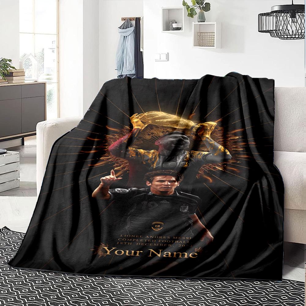 Football Messi Customize Your Name Blanket Gift Personalized Blanket Warmthful Decor Versatile for Office Office Chair Nap Bed