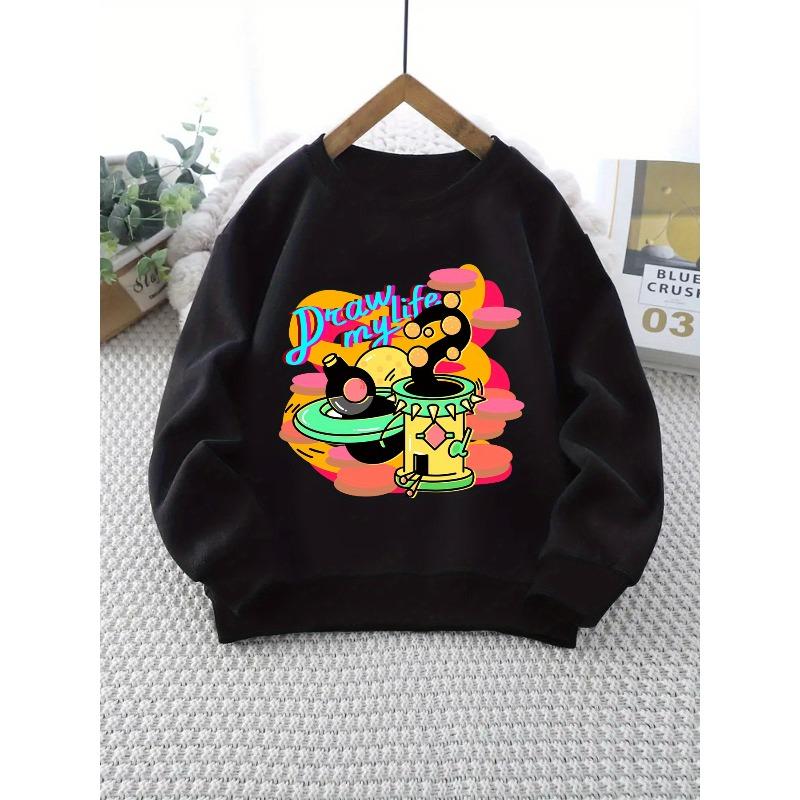 Europese maten Kinder Comfortabel en Casual Eenvoudig maar Creatief en Stijlvol Cartoon Graffiti Print Sweatshirt, Ronde Hals, Lichtgewicht en Comfortabel