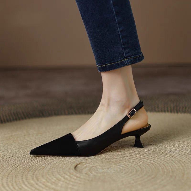 

Летние туфли на шпильке с французским каблуком-кошкой 2024 года для женщин: Туфли на низком каблуке с острым носком и юбкой