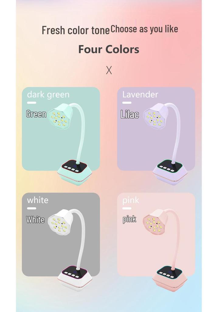 Smart Touchscreen Nail Art Lamp - Fast Dry, No Blackening, Desktop Rechargeable Phototherapy Gooseneck for Nail Tips.