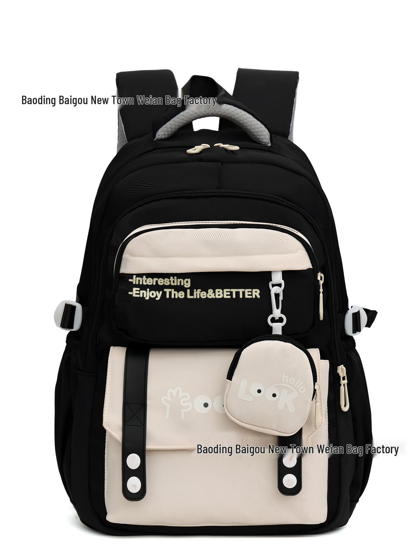 

WEIBO2025 Women s Backpack: High-Capacity Double Shoulder Bag for Grade 5-12 Students чорний