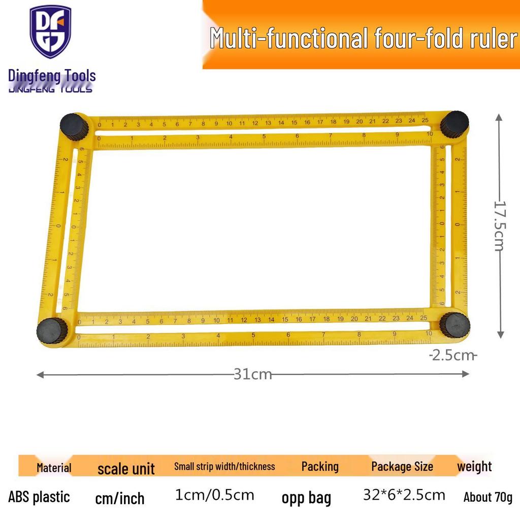 ABS Multi-Angle Folding Ruler: Four-Sided, Multi-Functional, Movable Measuring Tool