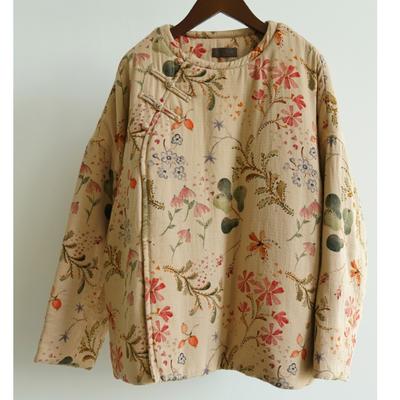 Dame Vintage Vintertrykk Blomstret Rund Hals Langermet Frakker Kinesisk Stil Varme Frakker