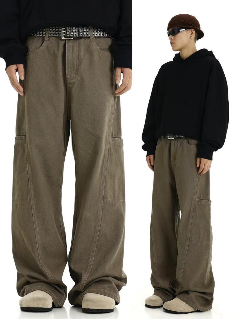 Maillard Retro Braun Stich Unisex Latzhose - Lässige Nischendesign Jeans