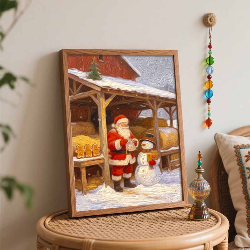 Christmas digital painting oil painting art Santa Claus snowman gingerbread house winter farm landscape kit hand painting home decoration painting