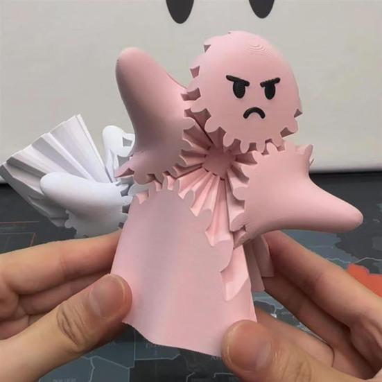 3D Printed Ghost Gear Cube Stress Anxiety Relief Halloween Cartoon Ghost Figurine Statue Fidget Toy Desktop Decoration Ornament