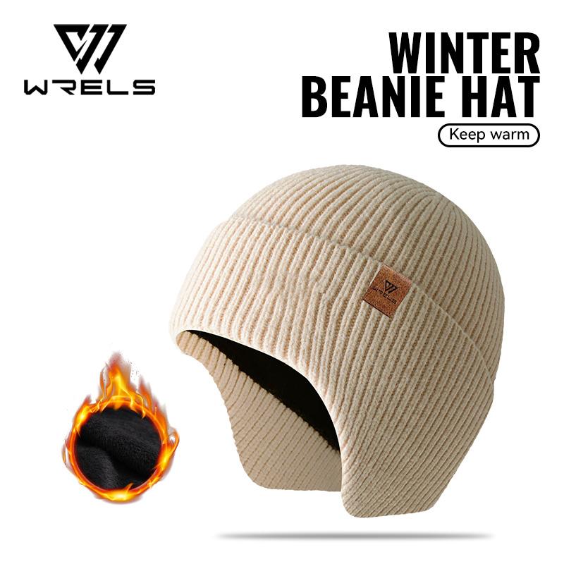WRELS Unisex Winter Beanie Earflap Add Fleece Warm Cap Thermal Windproof Hat with Earflap Outdoor Thicken Ski Sports Knitted Hat