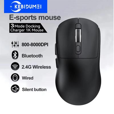 Mouse Gamer Sem Fio Tri-Modo 2.4G Bluetooth Com Fio 8000DPI 1000Hz Mouse Recarregável Ergonômico Ratos Gamer para Laptop PC