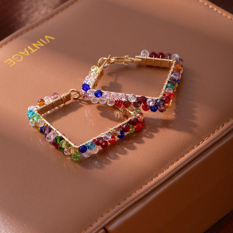 Earrings Niche Design Sense High-End Earrings Square Color Crystal Winding Earrings Fashion Ear Jewelry