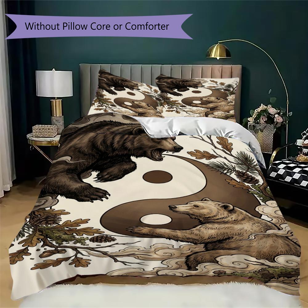 Bear and Panda Pattern Bedding uilt Set uilt Cover Pillowcase Home Decoration Birthday Gift (1 * duvet cover + 2 * pillowcase  without core)169