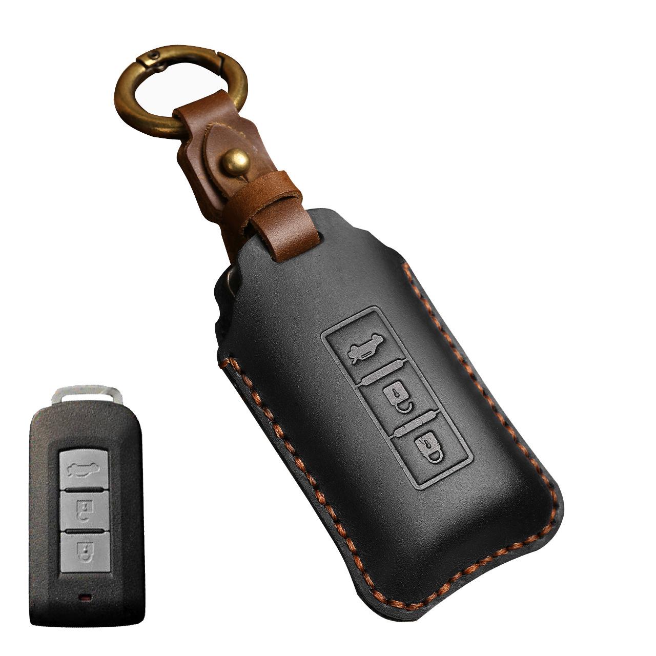

Чехол для автомобильного ключа для Mitsubishi Pajero Outlander, кожаный чехол ручной работы чёрный