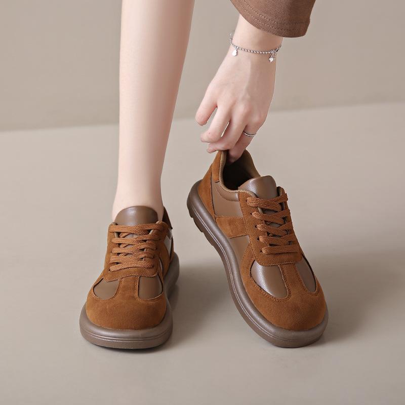 Fashion Women's Sneakers 2024 New Genuine Leather Ladies Moral Training Shoes Casual Spring Flat Shoes Women