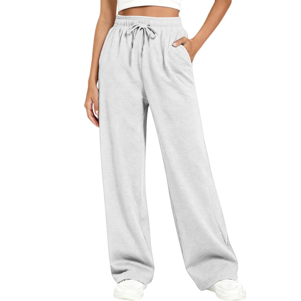 Damen Weite Bein Jogginghose, Hohe Taille, Locker sitzend, Kordelzug-Jogginghose mit Taschen