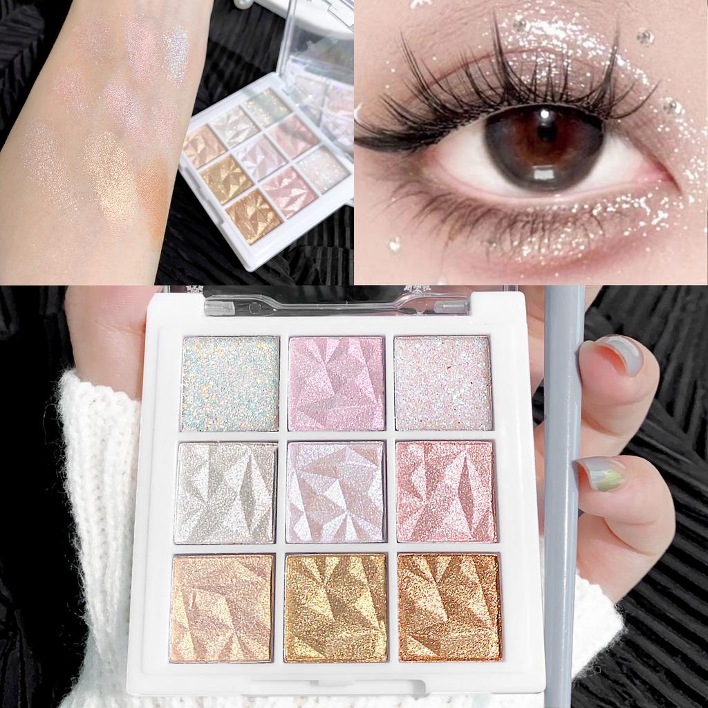 Nine- Fine Glitter Eyeshadow Palette Pearlescent Fine Glitter Lasting Highlight Eye Highlights