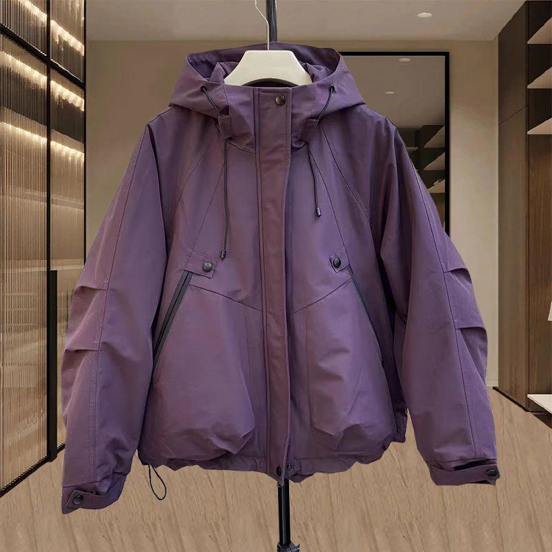 Plus Size 300 Jin Women's Hooded Windbreaker: High-End, Loose, Windproof Baseball Jacket for Spring/Autumn