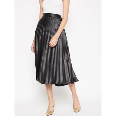 Black Silk Blend Women Flared Skirt Indian Bollywood Party Wear Pleated Skirt