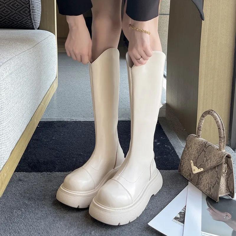 Long boots Spring and Autumn thick-legged French thick-soled small men with inner height but knee-high white medium-tube knight boots for children