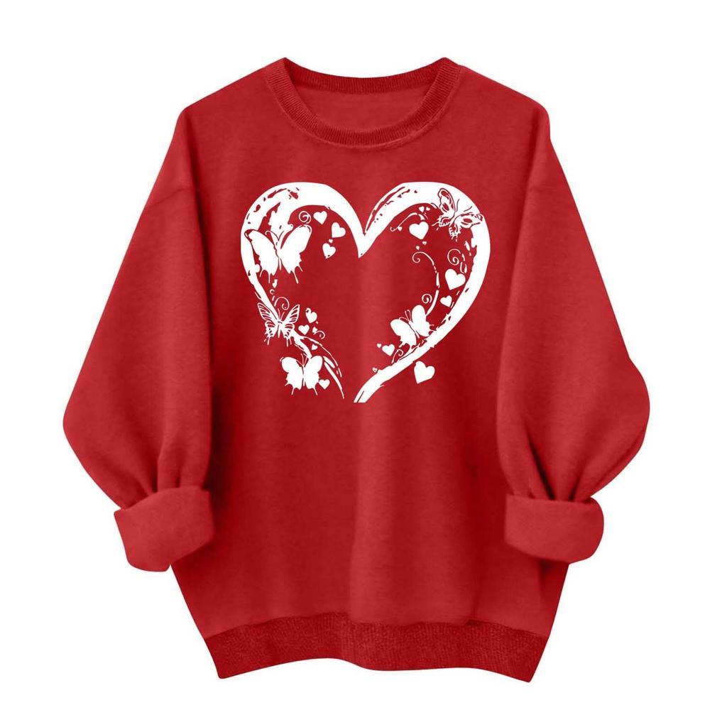 Ladies' Casual And Fashionable Round Neck Top With Valentines Print Hooded T,shirt Long Sleeved Sweatshirt