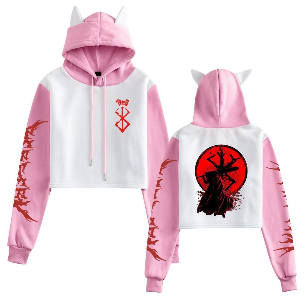 New Demon Slayer Cat Ear Color Block Hoodie - Plus Velvet, Loose Fit, Casual Pullover