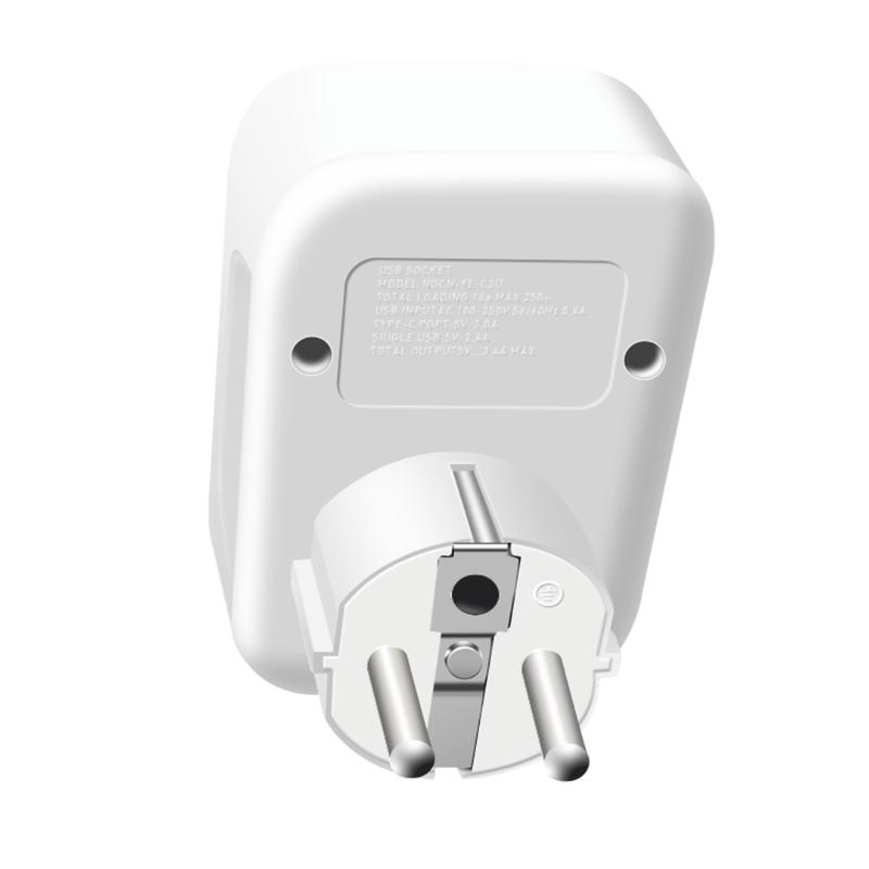 EU Plug Socket Germany Outlet 5-in-1 Plug 3680W High Power Socket with 3 USB QC 3.0 Fast Charge 1 Type-C Port 16A Power Adapter