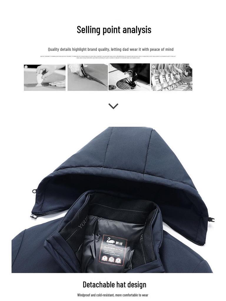 Men's New Style Winter Goose Down Jacket with Detachable Liner – Thick, Warm, and Business Casual.