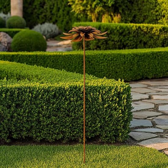 Vintage Iron Flower Plugin, Rustic Garden Decor with Realistic 3D Layered Petals, Weather-Resistant Metal Plant Stakes, for Yard, Lawn & Pots