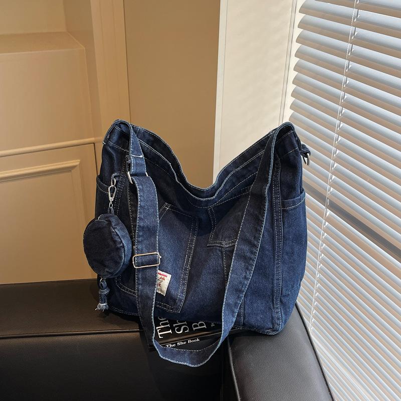 Large capacity denim bag women's new trendy fashion commuter big bag tote summer versatile messenger bag