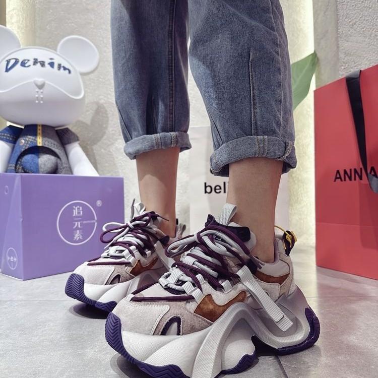 2025 spring new women's shoes genuine leather platform dad shoes Korean version heightening casual shoes trendy versatile breathable student shoes