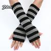 Stylish Half Finger Gloves Striped Knitted Arm Warmers for Women Fingerless Sleeves Soft Cycling Protectors Thermal Wrist Autumn Winter Fashion