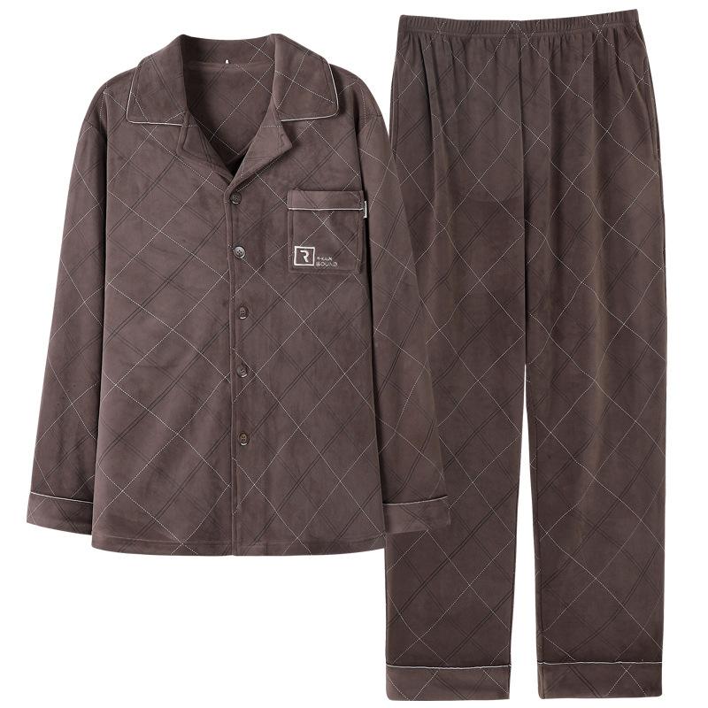 Pajamas Men'S Autumn And Winter Island Fleece Thin Long Sleeve Coral Fleece Homewear Middle-Aged Dad Large Size Suit