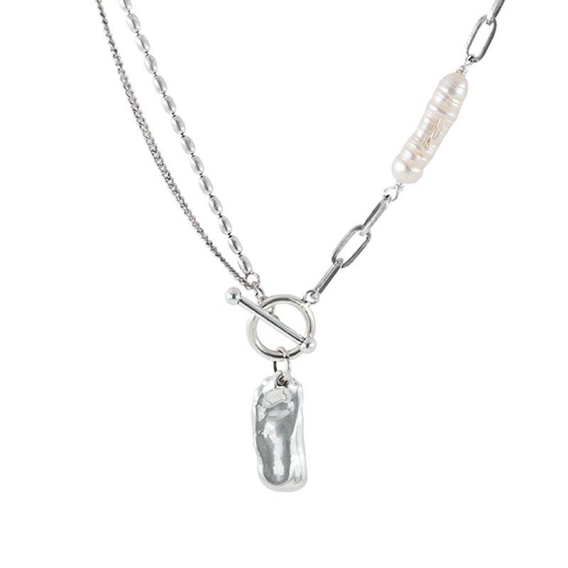 Collar de perlas barrocas irregulares de plata esterlina 925 para mujer, collar con cierre OT geométrico, joyería de fiesta nueva