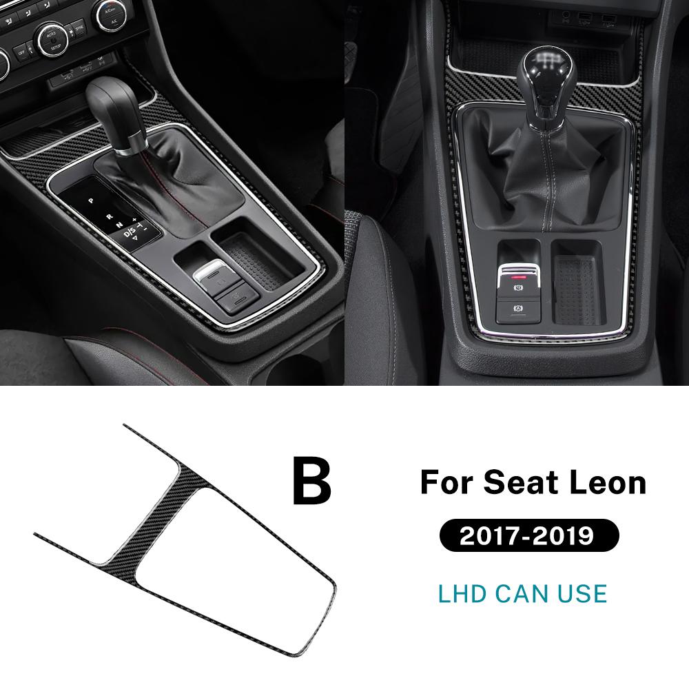 For Seat Leon 2017 2018 2019 Real Soft Carbon Fiber Sticker LHD RHD Car Gear Shift Outer Frame Panel Trim Interior Accessories