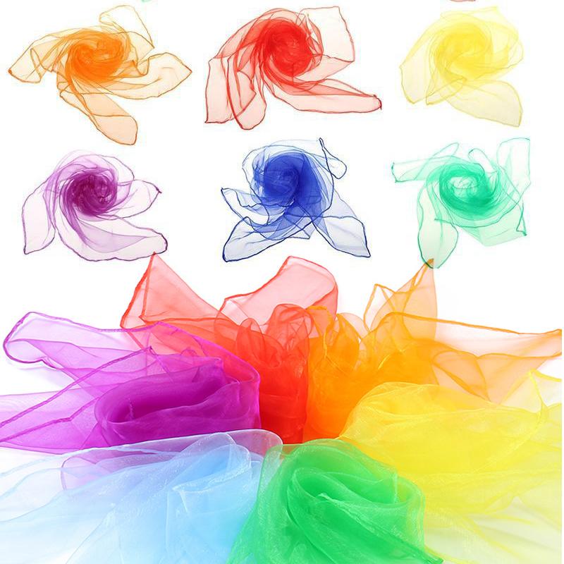 6Colors/Set Nylon Scarf Square Shawl Stage Roll Edge Pure Color Dance Scarf Shawl DIY Performance Gauze Prop School Supplies ZYF