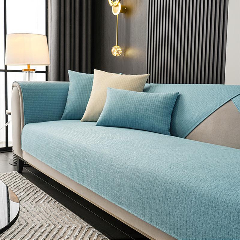 Sofa Cushion Light Gray Four Seasons Universal Solid Color Fabric Craft Non-Slip Simple Modern Leather Cover Cover Cover Cloth