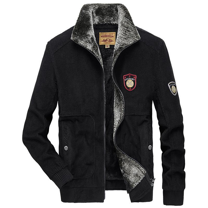 Autumn and Winter Men's Fleece Jacket Youth Corduroy Top Lapel Casual Jacket Men's Cotton-padded Clothes