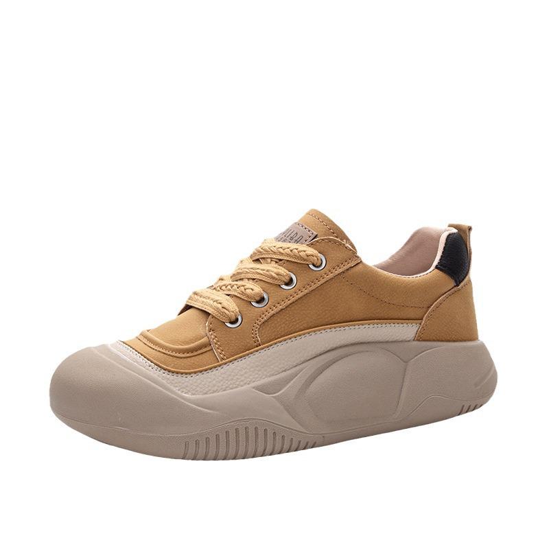 Women's Retro Leather Sneakers: Spring Thick-Soled Lace-Up Flats, Versatile Casual Sport Shoes with Soft Sole