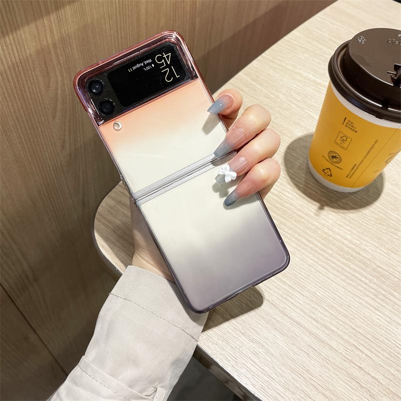 Für Samsung Galaxy Z Flip 4 3 5g Fall Farbverlauf Bunte Transparente Stoßfest Anti-Drop Schutz Harte Rückseite Abdeckung Zubehör